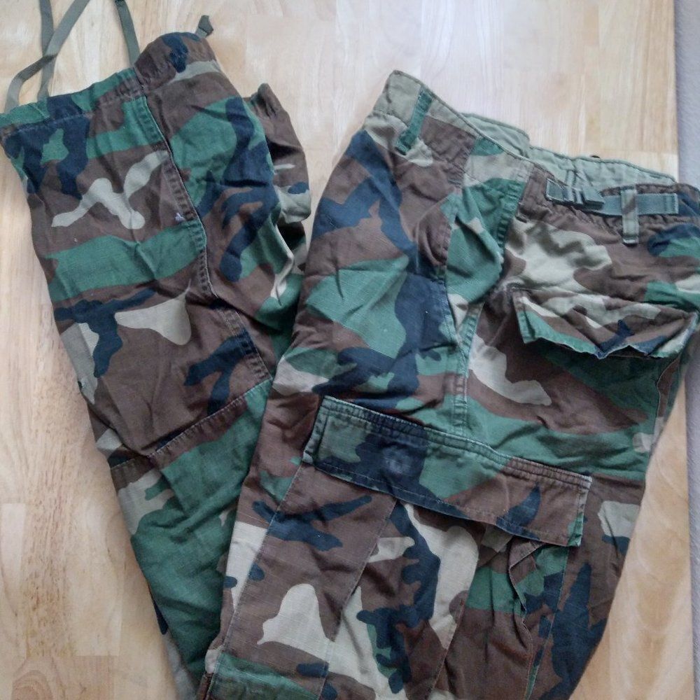 Vintage Military Army Woodland Camouflage Combat Cargo Pants Trousers NATO UN